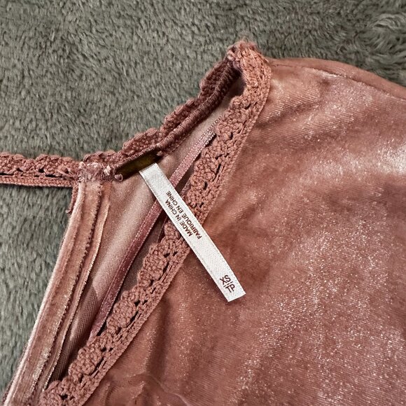 Free People Fortune Teller Velvet Lace Shirt Blouse Pink XS Extra Small - Picture 3 of 9